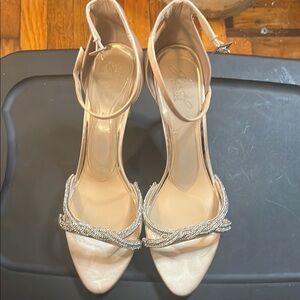 Badgley Mischka Champagne Heels with High Slender Heel and Strappy Design